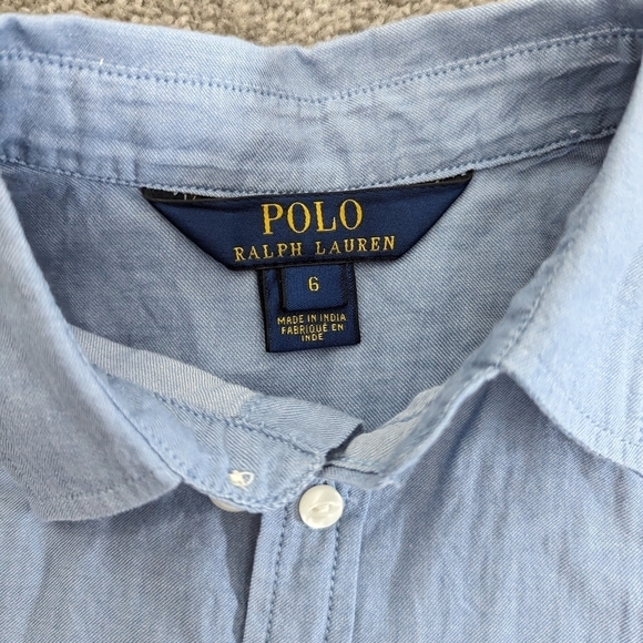 POLO Ralph Lauren lightweight thin cotton denim look button down shirt girls 6T - Picture 2 of 6